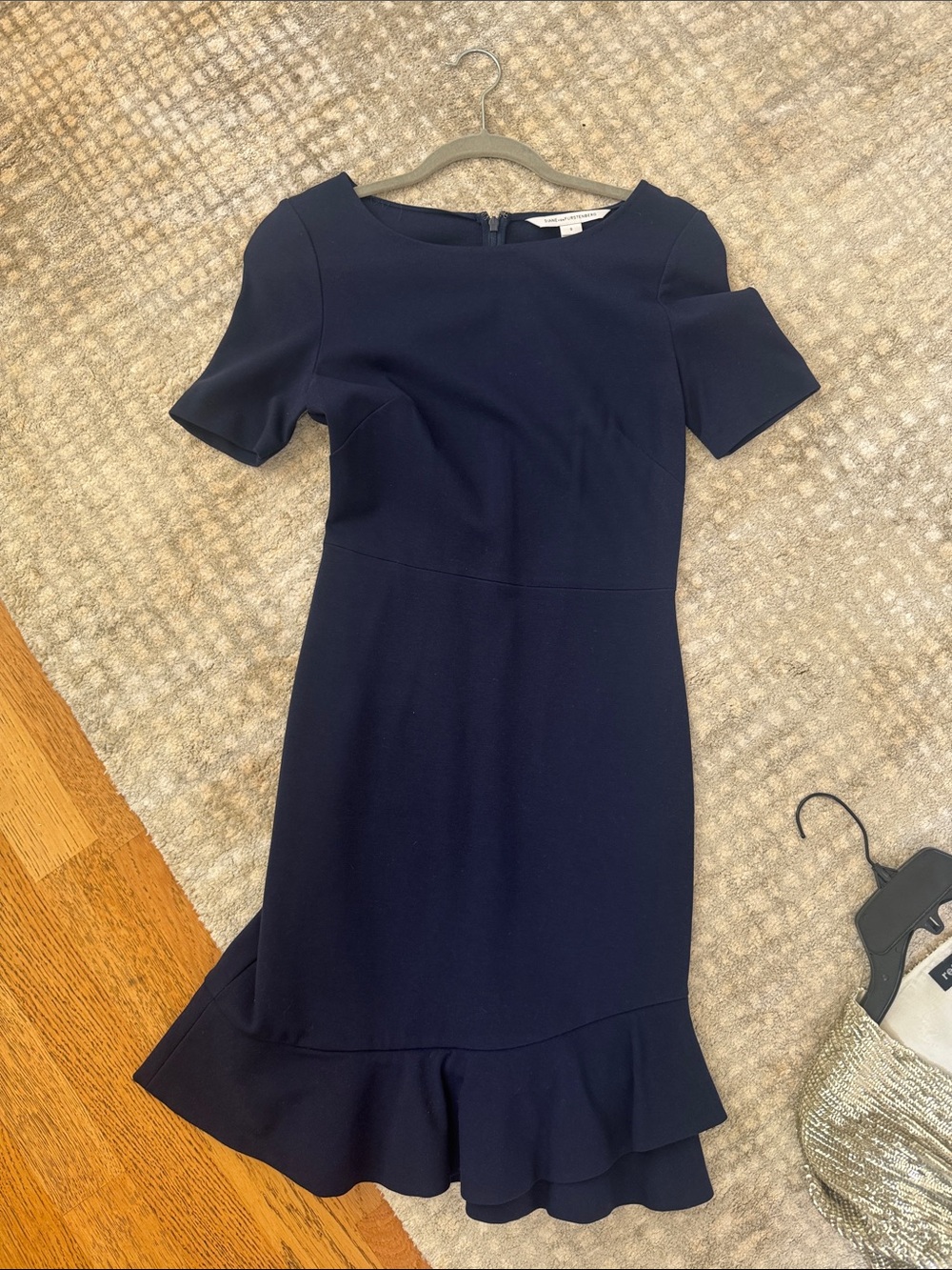 Diane Von Furstenberg Navy Midi Fit-and-Flare Dress with Ruffle Hem